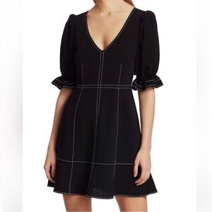 Cinq à Sept Riley Puff Sleeve Mini Dress Contrast Stitch Black Size 6